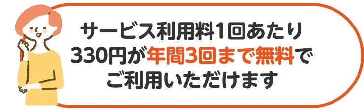 サービス利用料1回あたり330円が年間3回まで無料でご利用いただけます。