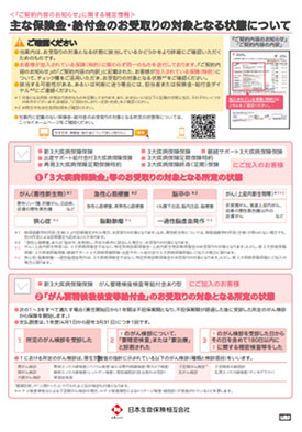 主な保険金・給付金のお受取りの対象となる状態について