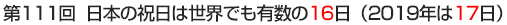 第111回　日本の祝日は世界でも有数の16日（2019年は17日）