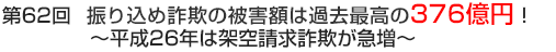 第62回 振り込め詐欺の被害額は過去最高の376億円！～平成26年は架空請求詐欺が急増～