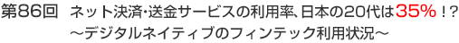 第86回　ネット決済・送金サービスの利用率、日本の20代は35％！？～デジタルネイティブのフィンテック利用状況～