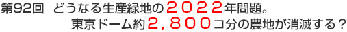 第92回　どうなる生産緑地の2022年問題。東京ドーム約2,800コ分の農地が消滅する？