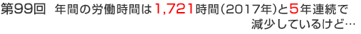 第99回　年間の労働時間は1,721時間（2017年）と5年連続で減少しているけど…