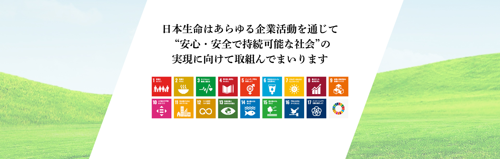 日本生命はあらゆる企業活動を通じて“安心・安全で持続可能な社会”の実現に向けて取組んでまいります