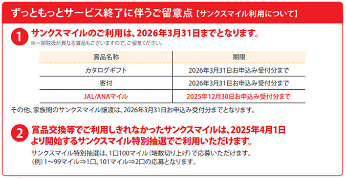 ずっともっとサービス終了に伴うご留意点