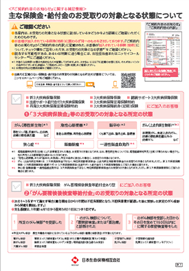 主な保険金・給付金のお受取りの対象となる状態について