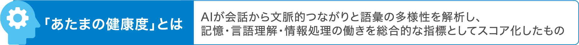 「あたまの健康度」とは　AIが会話から文脈的つながりと語彙の多様性を解析し、記憶・言語理解・情報処理の働きを総合的な指標としてスコア化したもの